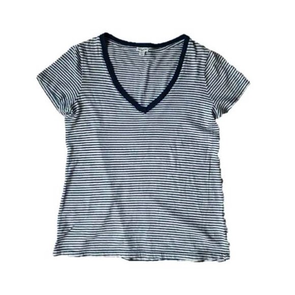 SPLENDID ST624X5MD Indigo Dye Striped V-NECK Tee Shirt Cotton TOP Blue/White (S) - Picture 3 of 3
